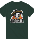 Mörkgrön t-shirt med kaxigt Taqueria-motiv och grafisk illustration