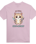 Pastellrosa t-shirt med en gullig men farlig kattunge och kniv-motiv