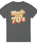 Mörkgrå t-shirt med grafiskt 70-tals motiv och skuggad text