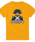 Illustration av Napoleon i uniform med humoristiskt citat – gul t-shirt