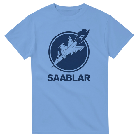 T-shirt med flygvapeninspirerat tryck och ordvits i blå färg