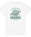 Stilren poster-design av Uranus med roligt citat om planeter – vit t-shirt