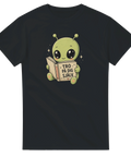 Söt alien-illustration som läser en bok med texten Tro på dig själv – grafisk t-shirt