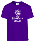 Grafiskt gorillatryck med kaxig attityd på lila t-shirt för barn