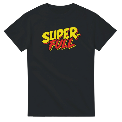 Kaxig illustration med texten Superfull på en klassisk svart t-shirt