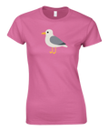 Västkust-inspirerat motiv med en fiskmås – rosa grafisk t-shirt