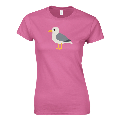 Västkust-inspirerat motiv med en fiskmås – rosa grafisk t-shirt