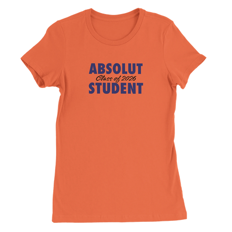 Absolut Student 2026-tryck i blått på orange dam premium T-shirt.