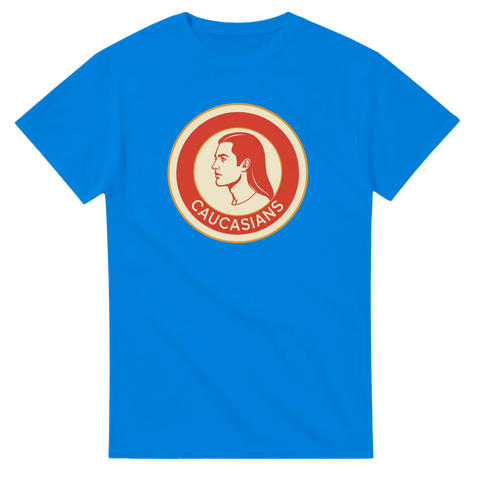 Blå t-shirt med ironiskt budskap tryckt i klassisk 50-talsstil