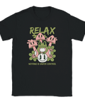 T-shirt med tecknad groda och rosa svampar samt texten "Relax – Nothing Is Under Control"