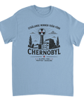 Mörk humoristisk design med kärnkraftstema på ljusblå t-shirt