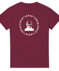 Grafiskt porträtt av Lenin i vit cirkeldesign – vinröd historisk t-shirt