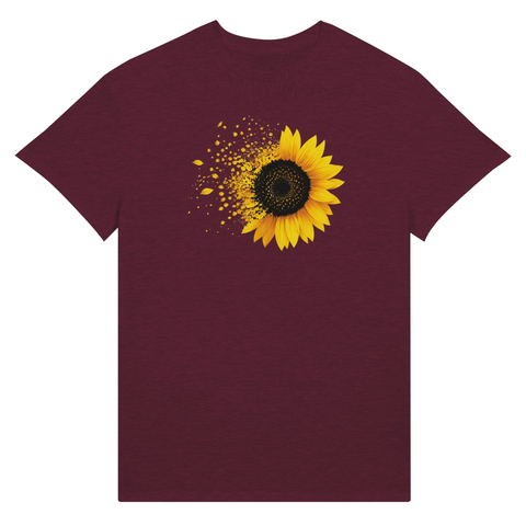 Grafiskt tryck av en blommande solros i poetisk stil – unik t-shirt