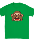 Apan Hehe, oj emoji-tryck på grön t-shirt.