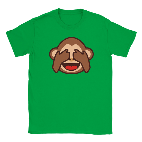 Apan Hehe, oj emoji-tryck på grön t-shirt.