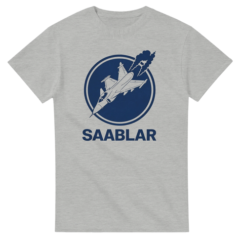 Grå t-shirt med detaljrikt tryck av flygplan i retrostil