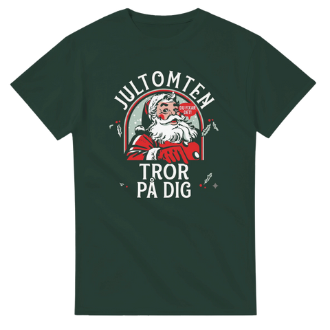Vintage inspirerat jultomtemotiv med texten Du fixar det på grön t-shirt