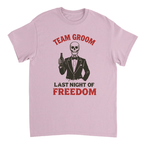 Last Night of Freedom text med skelett-grafik – svensexa-tema
