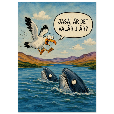 Rolig tavla med ordvits om politik och havsdjur i akvarellstil
