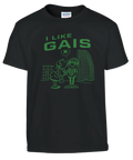Klassiskt grönsvart fotbollsmotiv med texten I Like GAIS på svart barntröja