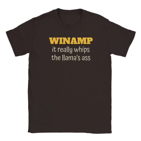Winamp t-shirt med texten it really whips the llama’s ass i retro design