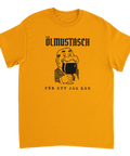 Retro illustration av gubbe med ölskum som mustasch på gul t-shirt
