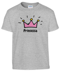 Självsäker design med kron-motiv och texten Prinsessa – grå barn-t-shirt