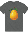 Mörkt gråmelerad t-shirt med ett detaljrikt gult päronmotiv