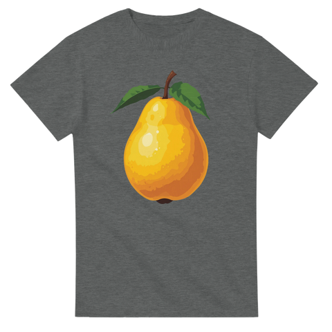 Mörkt gråmelerad t-shirt med ett detaljrikt gult päronmotiv