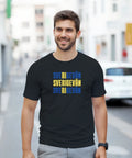 Sverigevän t-shirt med text i blått och gult som svenska flaggan.