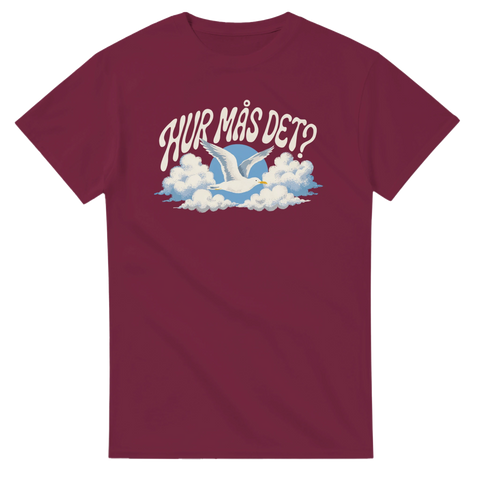 Retro t-shirt med ordvits och flygande mås i lekfull stil