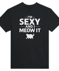 Självironisk t-shirt med minimalistiskt tryck av en rund katt
