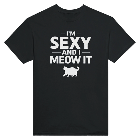 Självironisk t-shirt med minimalistiskt tryck av en rund katt