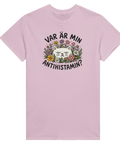Retro illustration av sur katt i blommor – rolig t-shirt för pollenallergiker