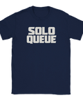 Mörkblå gamer t-shirt med textbaserad statement-design för solo queue