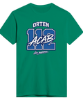 ORTEN 112 ACAB din mamma" tryck i vitt och blått på grön premium t-shirt.