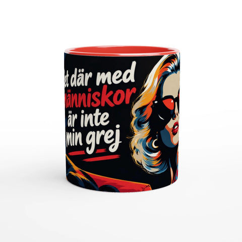 Mugg med texten Det där med människor är inte min grej och retromotiv.