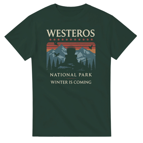 Illustration av järntronen i ett bergigt naturlandskap – t-shirt med tryck