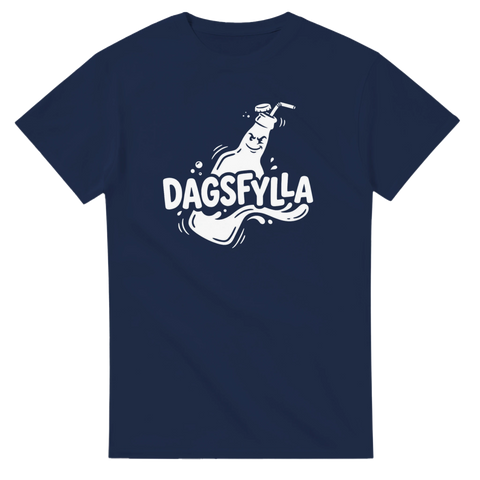 Klassiskt dagsfylla motiv med en tecknad flaska – mörkblå t-shirt