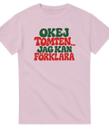 T-shirt med texten Okej tomten, jag kan förklara i rött och grönt