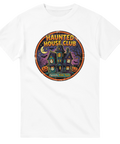 Vintage halloween-illustration med spöken och pumpor på vit t-shirt