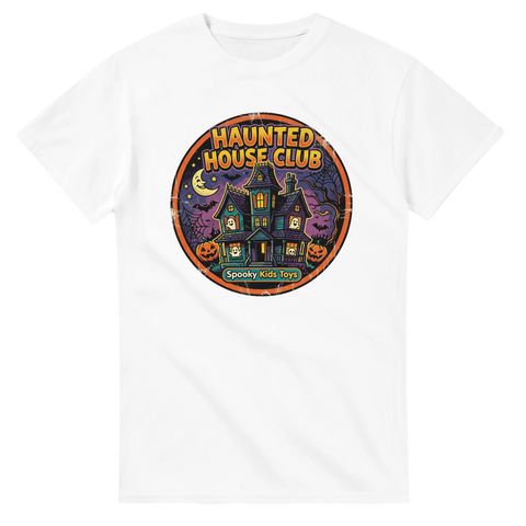 Vintage halloween-illustration med spöken och pumpor på vit t-shirt