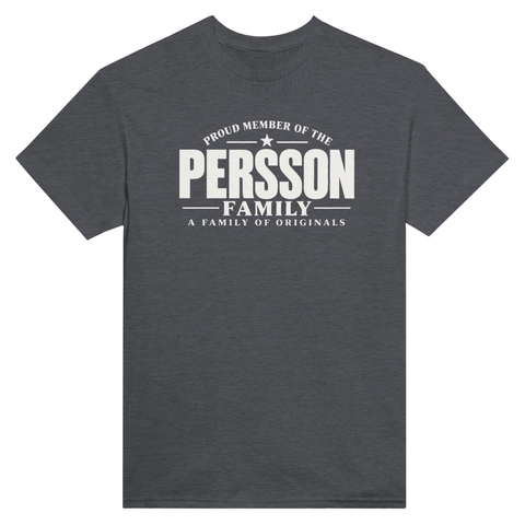 Mörkgrå t-shirt med texten Persson – A Family of Originals