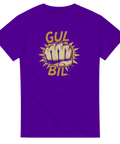 Lila t-shirt med humoristiskt Gul Bil-tryck i retrostil