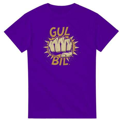 Lila t-shirt med humoristiskt Gul Bil-tryck i retrostil