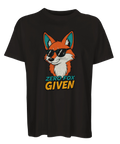 Svart t-shirt med provokativ rävillustration i färgstark streetwear-stil