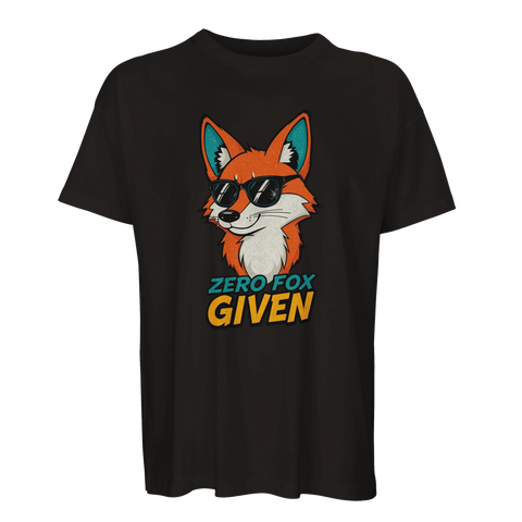 Svart t-shirt med provokativ rävillustration i färgstark streetwear-stil