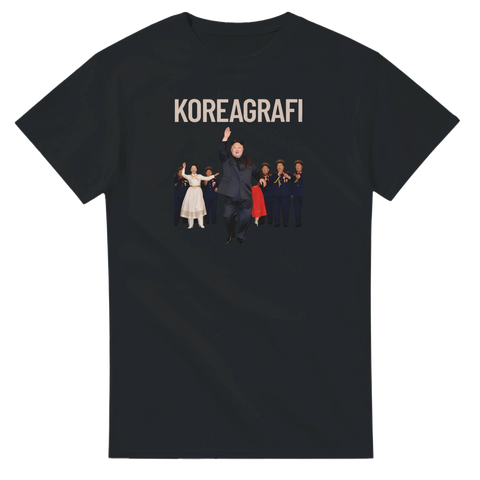 Politisk satir t-shirt med texten Koreagrafi och Kim Jong-un – svart t-shirt