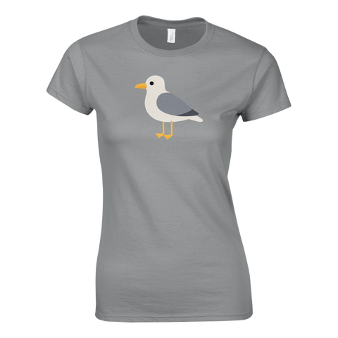 Grafisk design av en mås i profil – grå t-shirt för fågelvänner
