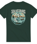 Lokalpatriotiskt tryck med Sölvesborgs kända bro och en svan – mörkgrön t-shirt